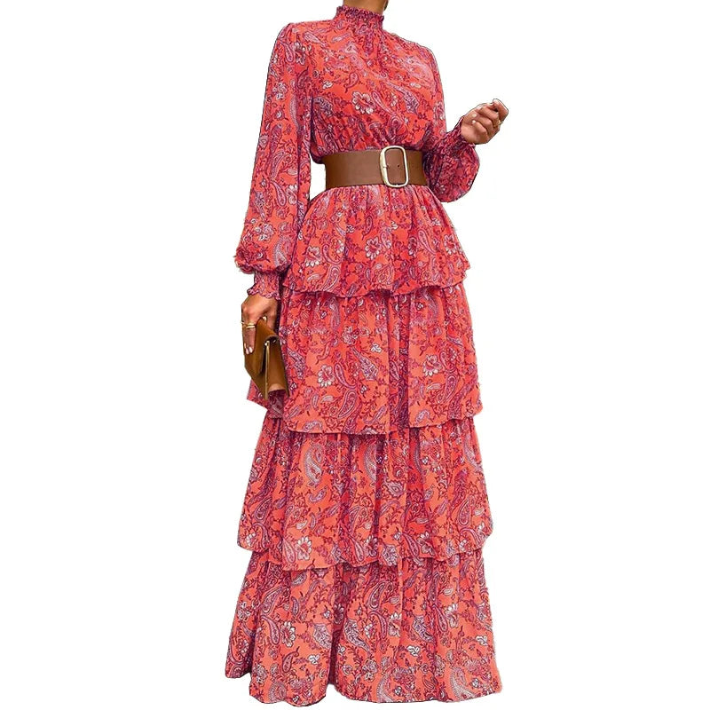 Women Elegant Long Lantern Sleeve Stand Collar Loose Maxi Dress Y2K INS Clothes Autumn Long Ruffle Bohemian Dress Women Elegant Long Lantern Sleeve Stand Collar Loose Maxi Dress Y2K INS Clothes Autumn Long Ruffle Bohemian Dress